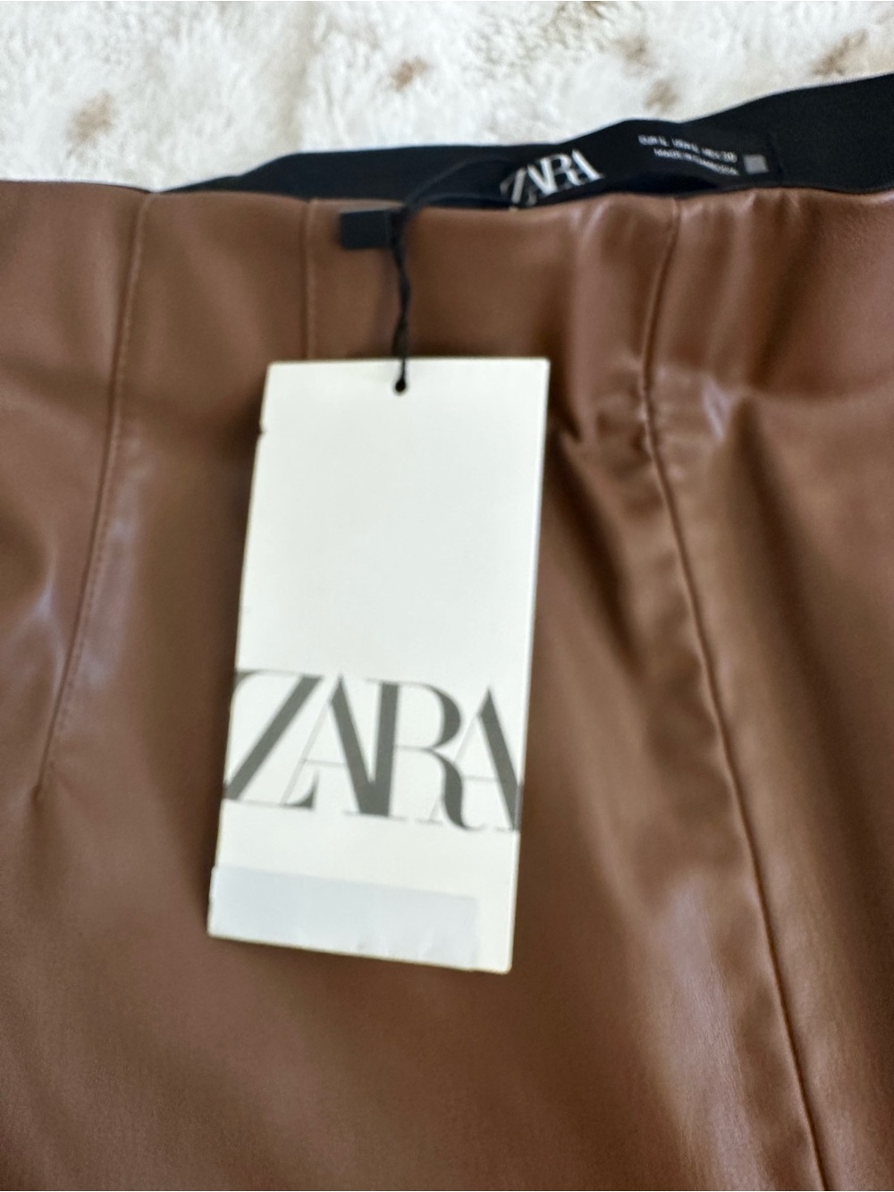 Zara Chestnut Brown Faux Leather Tapered Pants - Picture 7 of 10